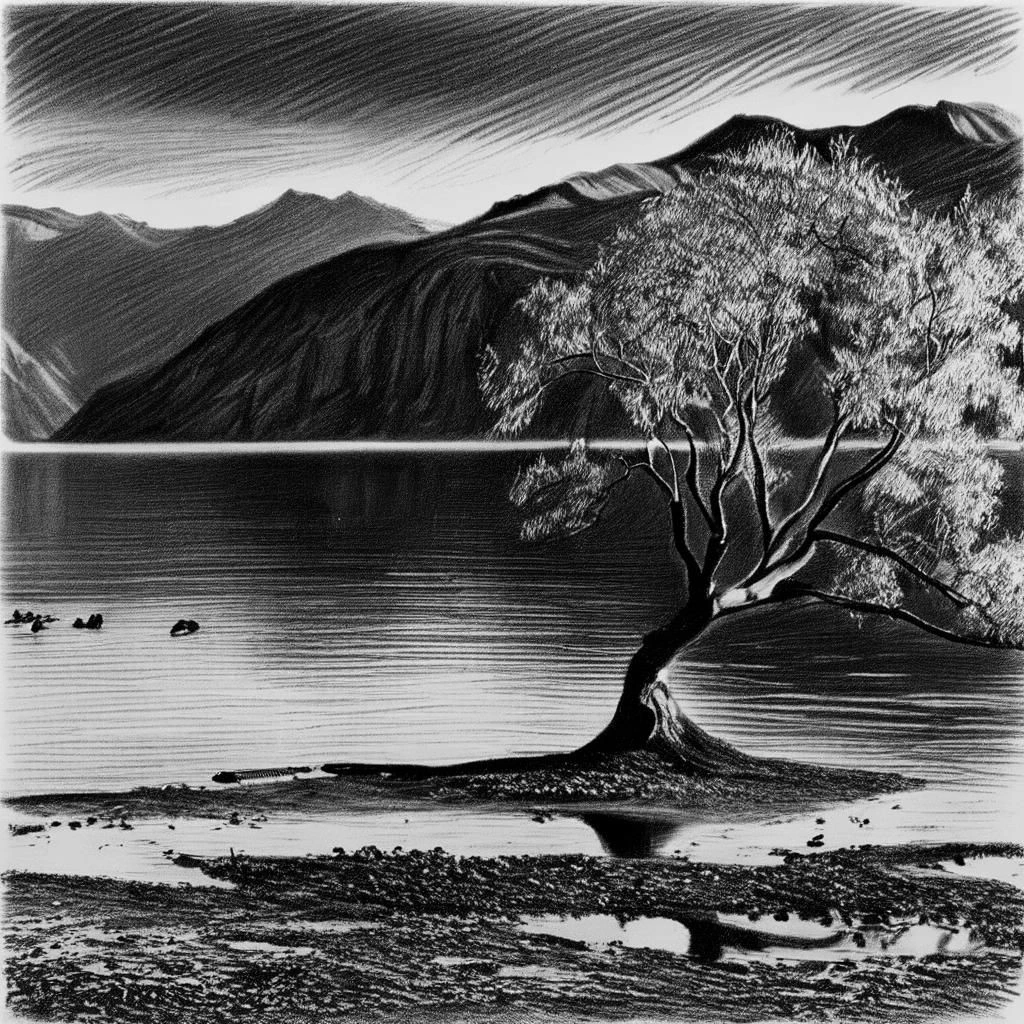 Output: Transfer the image into a dramatic charcoal-drawing style.